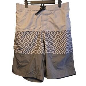 TSLA gray print UPF 50 swimtrunks NWT